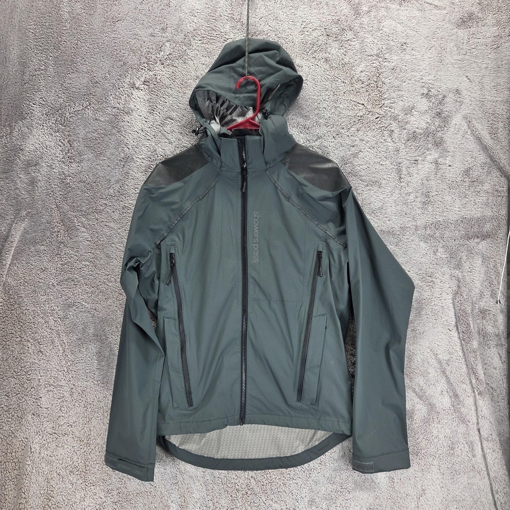 Showers Pass Jacket Mens Medium Gray IMBA Hooded Waterproof Cycling Reflective
